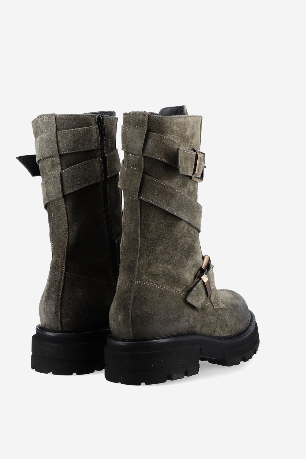 Buckled suede boots