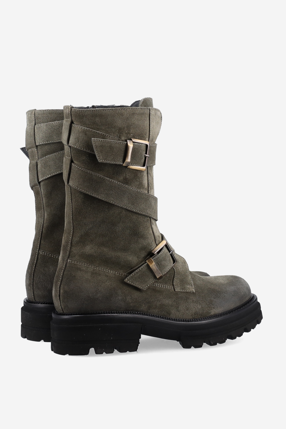 Buckled suede boots