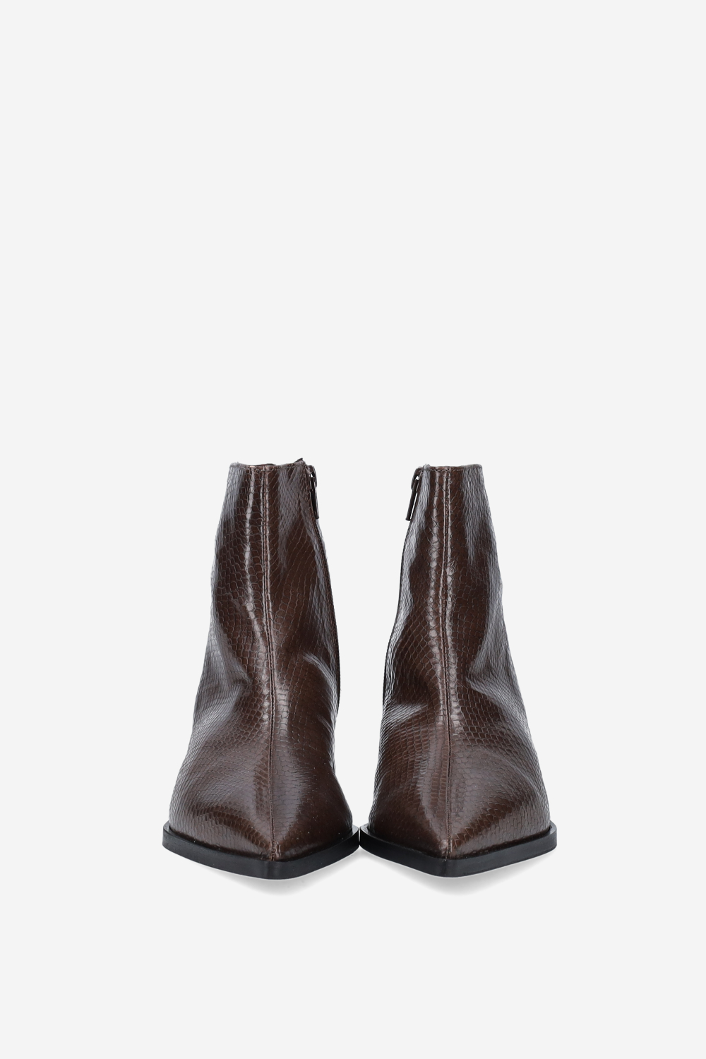 Pointed-toe croco leather ankle boots