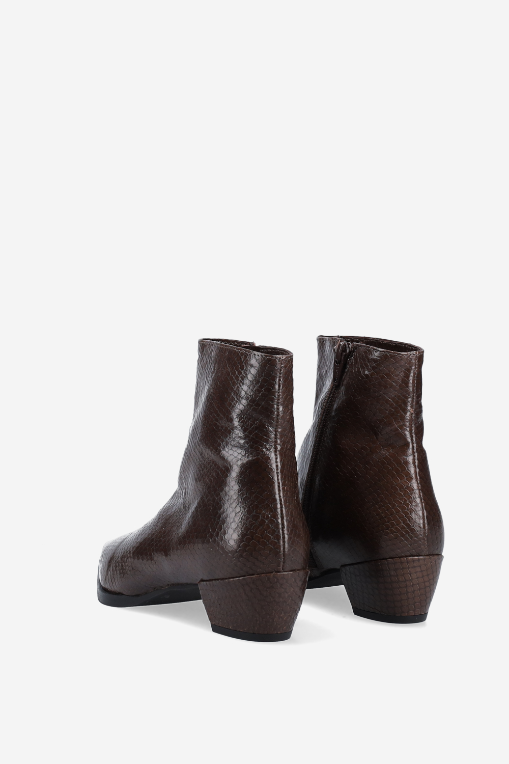 Pointed-toe croco leather ankle boots