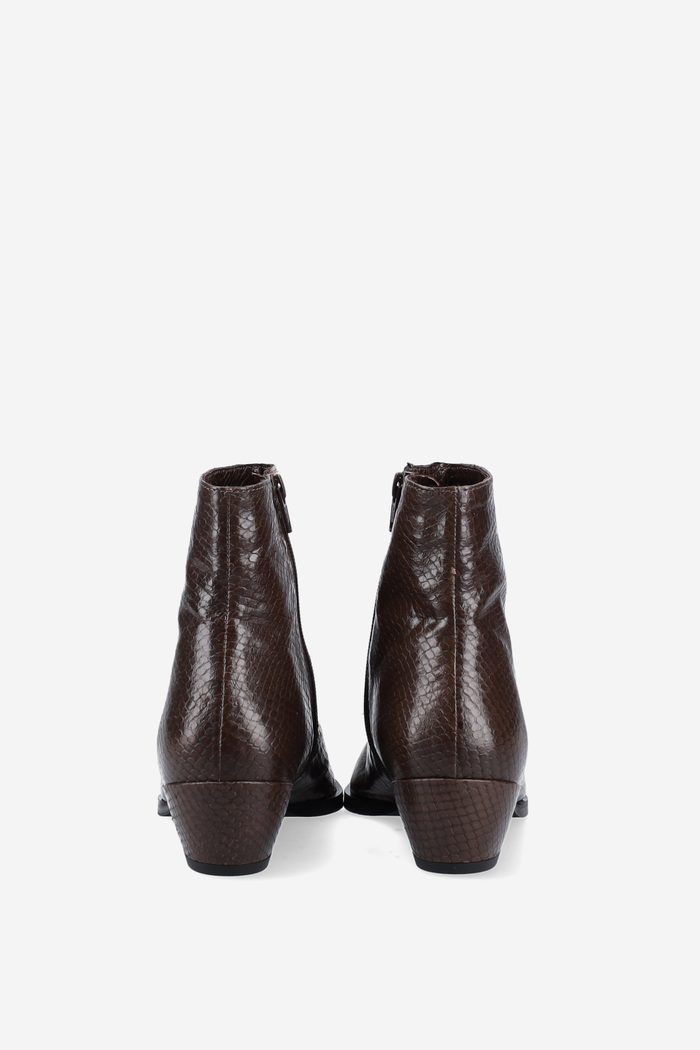 Pointed-toe croco leather ankle boots