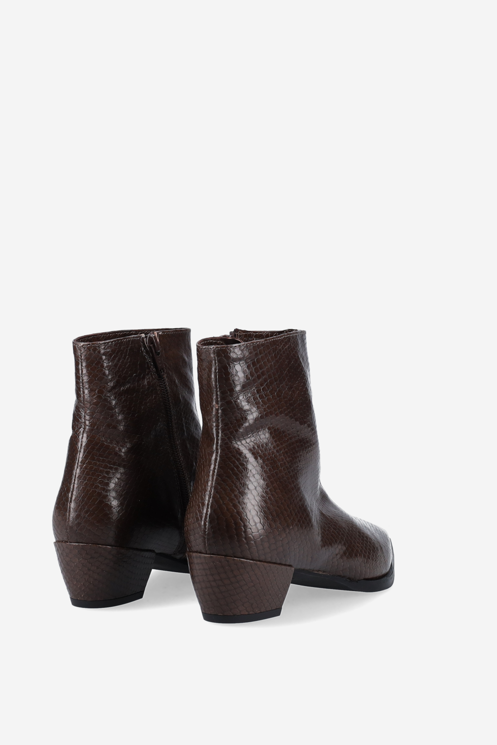 Pointed-toe croco leather ankle boots
