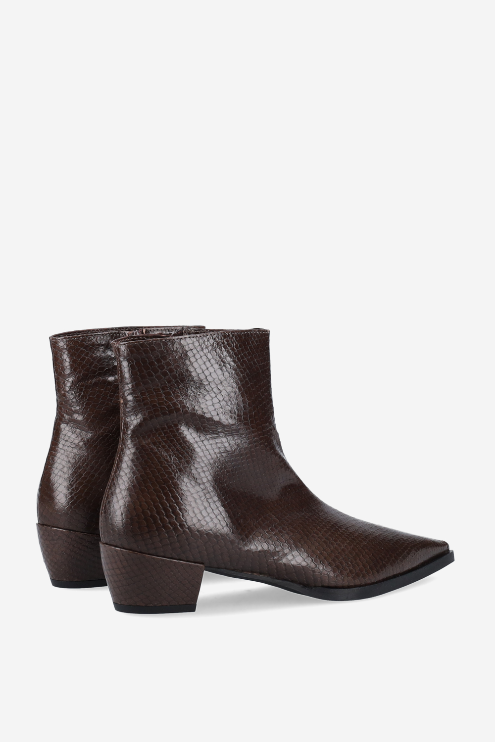 Pointed-toe croco leather ankle boots