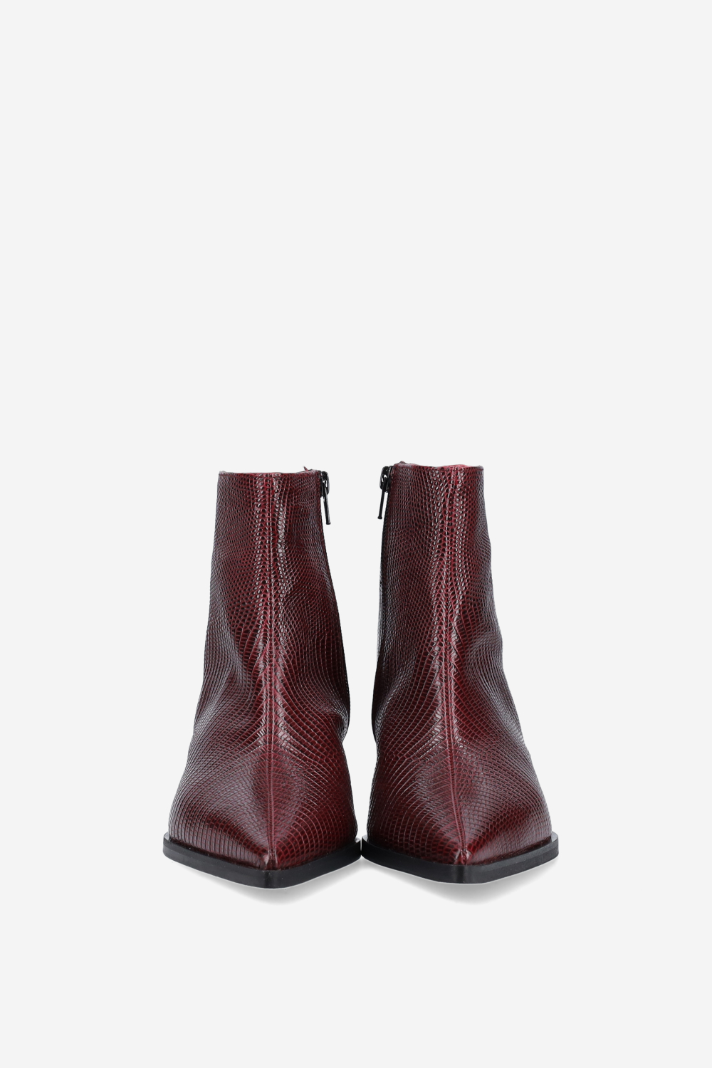 Pointed-toe croco leather ankle boots
