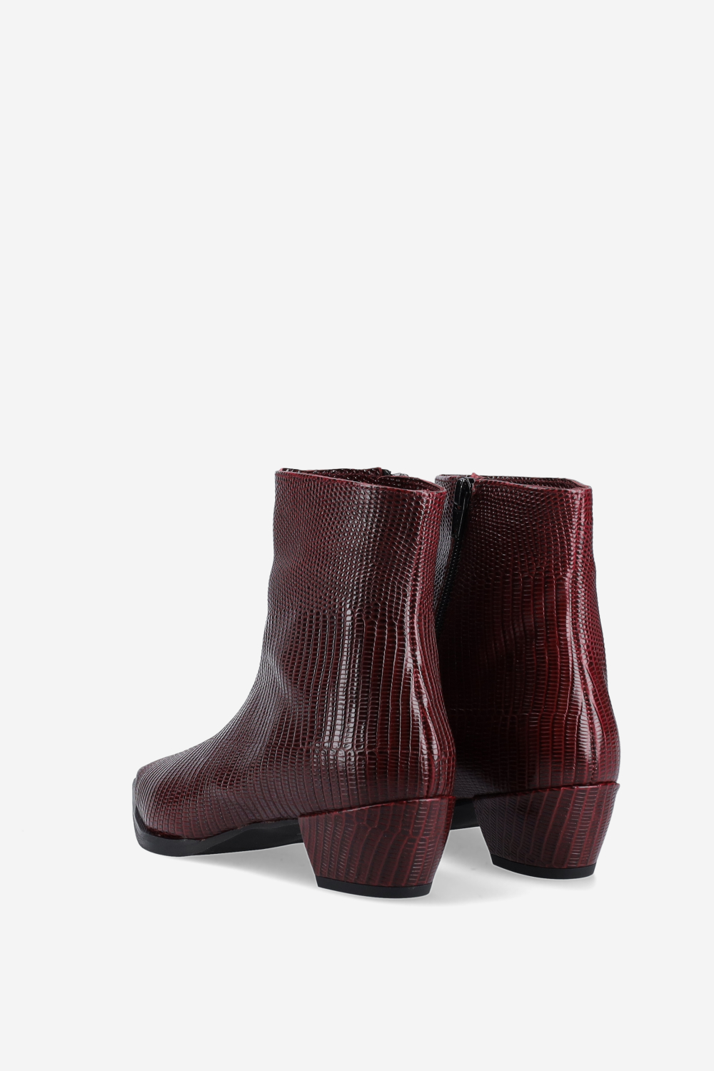 Pointed-toe croco leather ankle boots