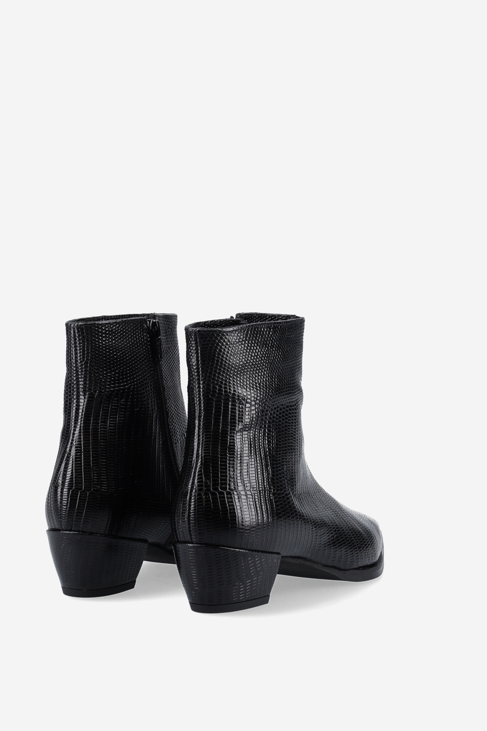 Pointed-toe croco leather ankle boots