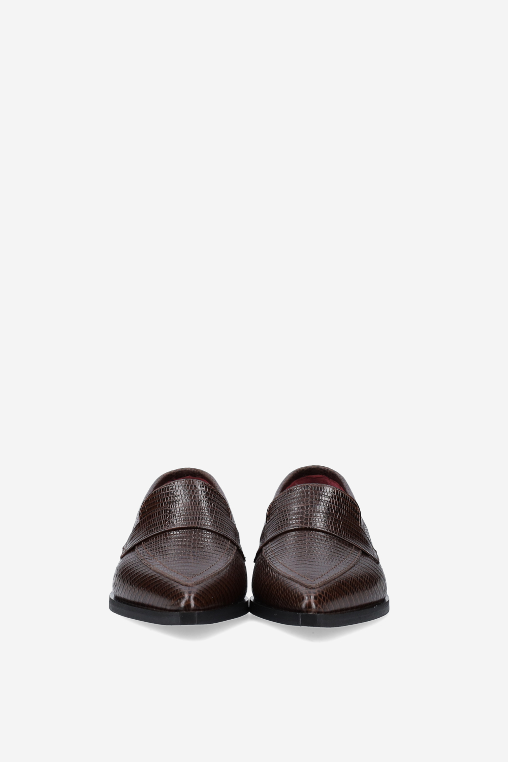 Pointed-toe croco leather loafers