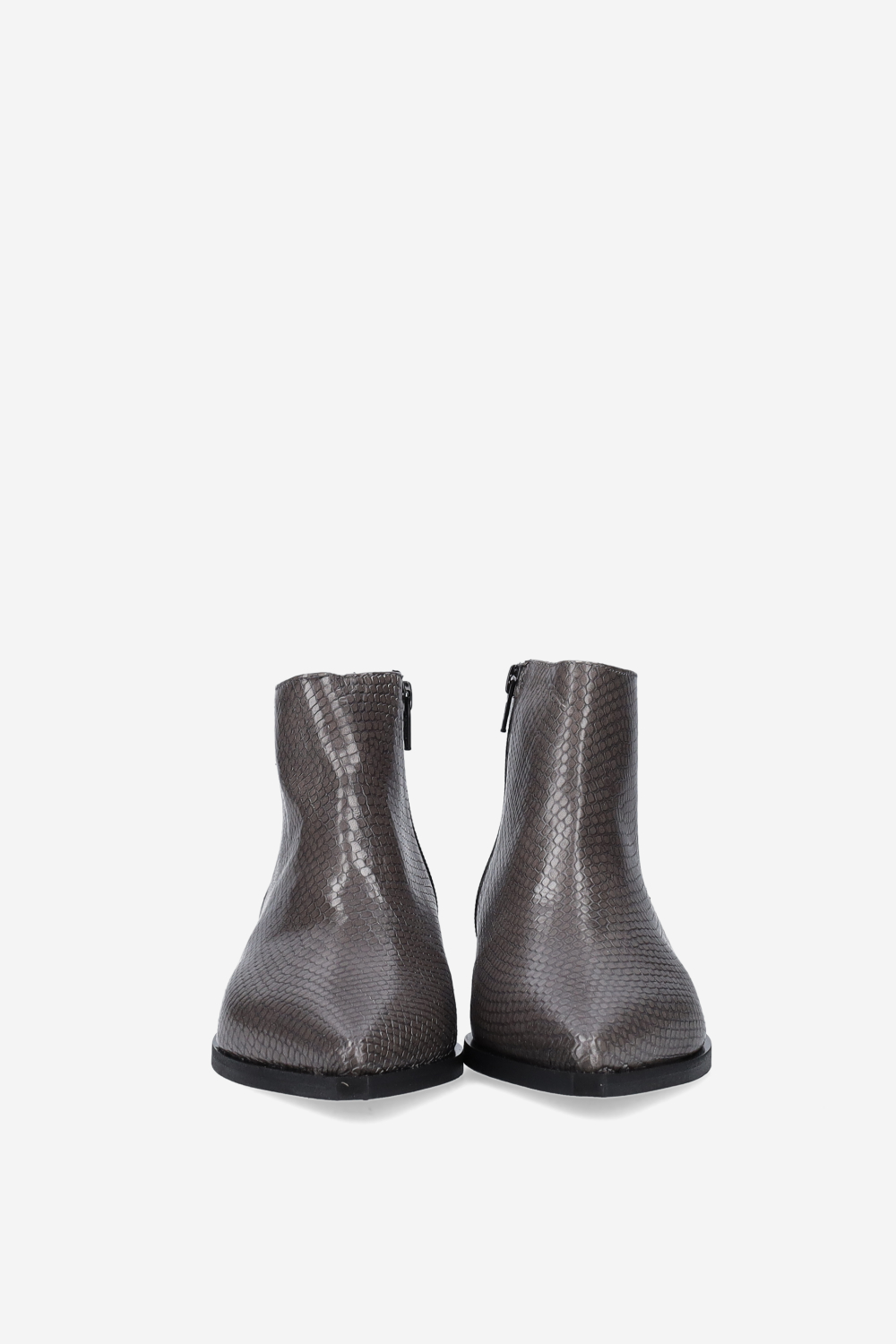 Pointed-toe croco leather ankle boots