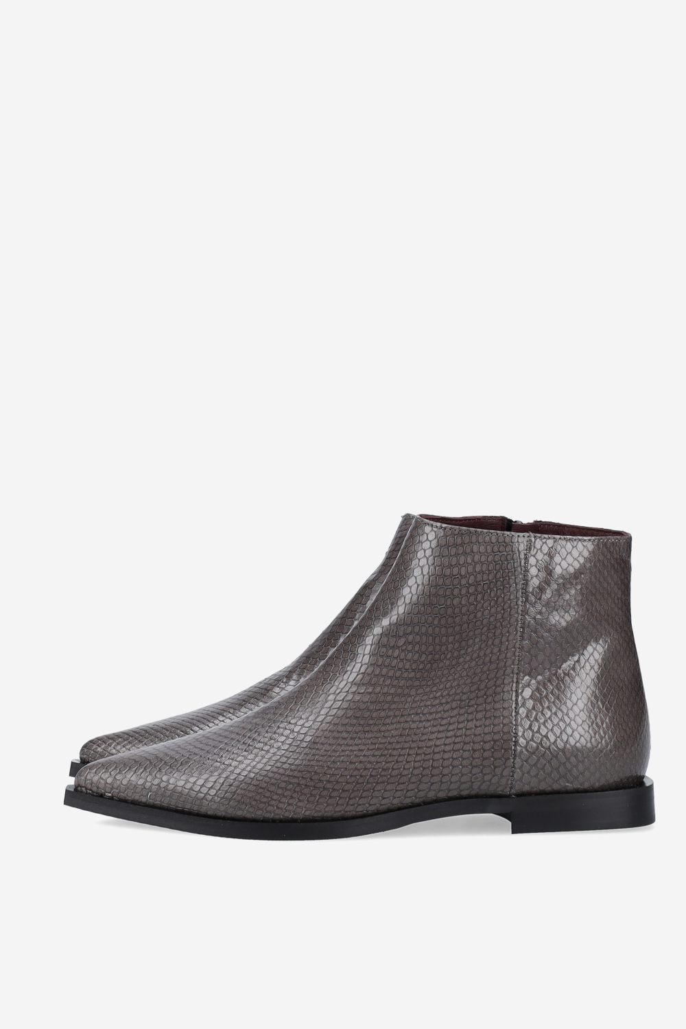 Pointed-toe croco leather ankle boots