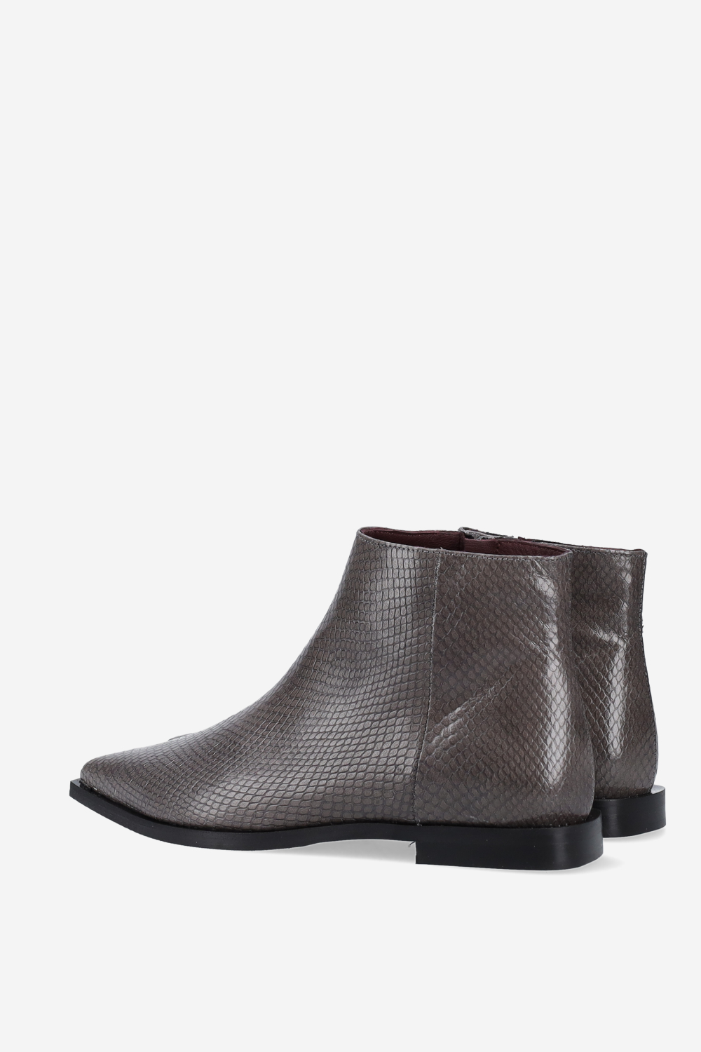 Pointed-toe croco leather ankle boots