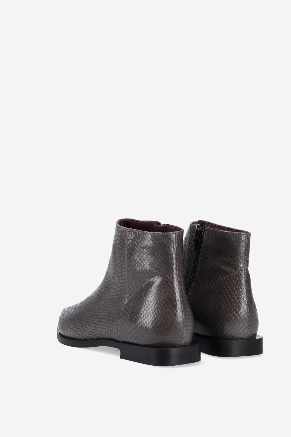 Pointed-toe croco leather ankle boots