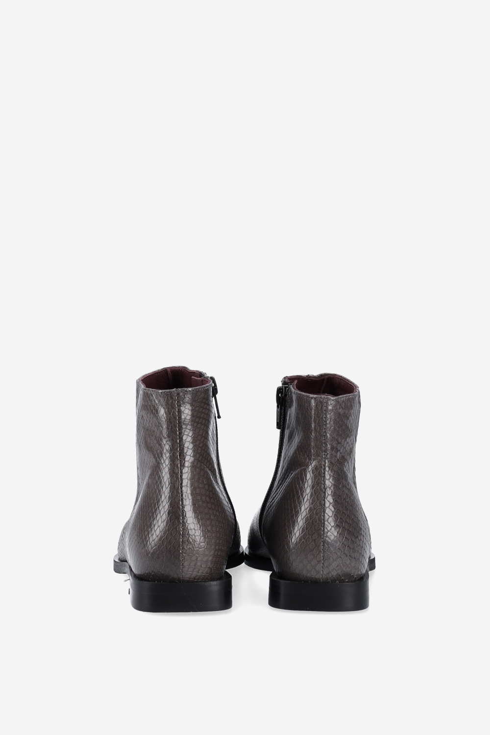 Pointed-toe croco leather ankle boots