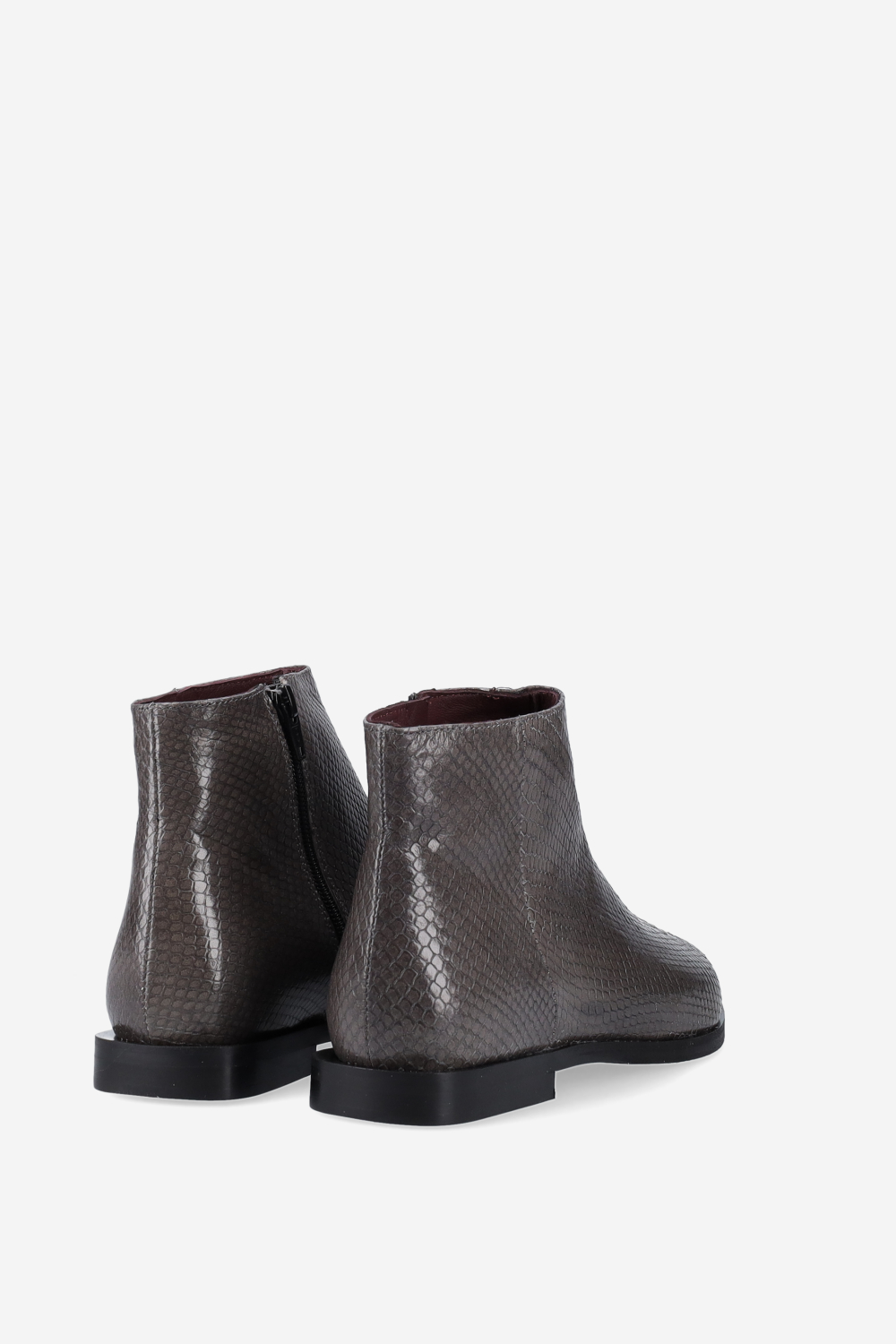 Pointed-toe croco leather ankle boots