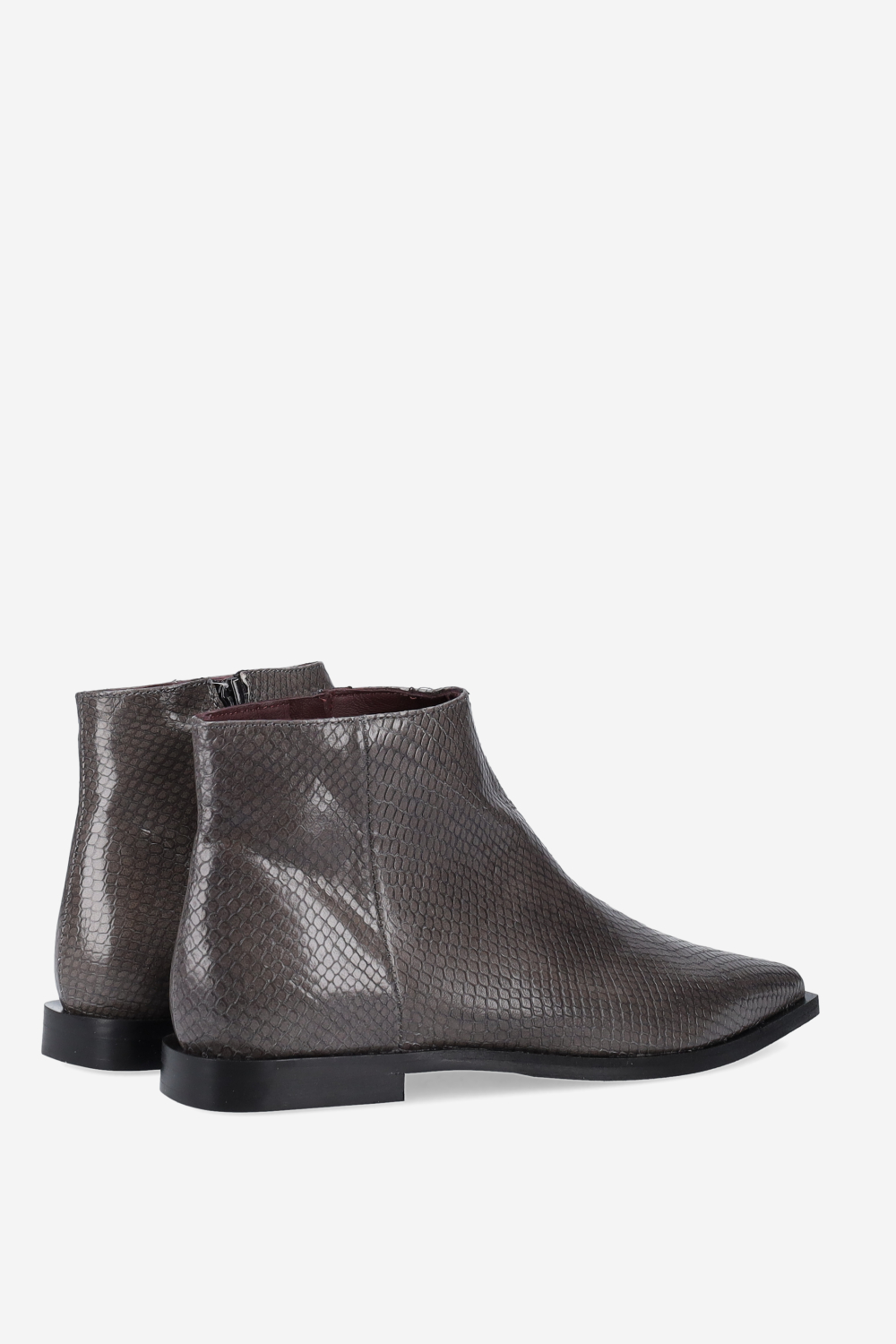 Pointed-toe croco leather ankle boots