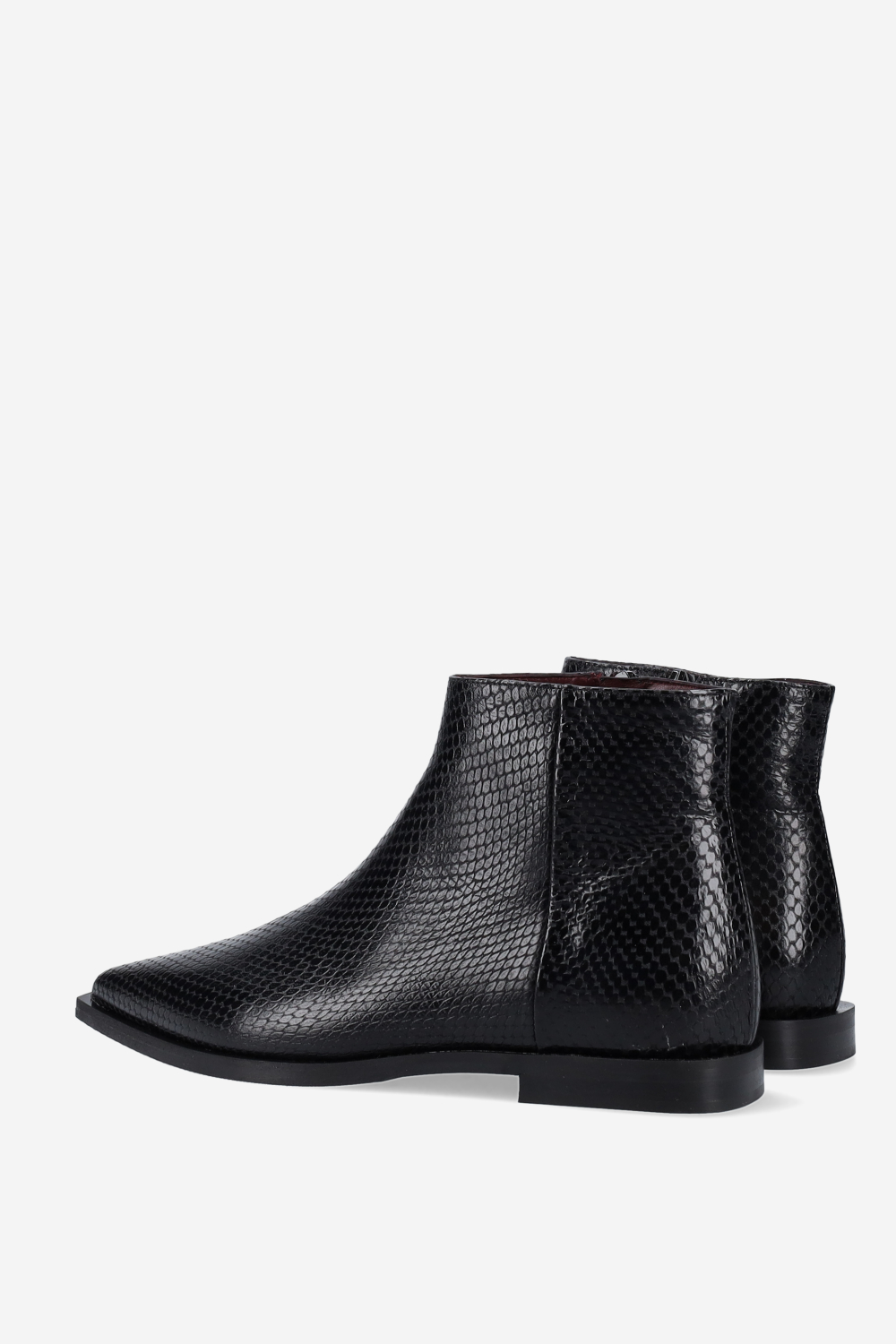 Pointed-toe croco leather ankle boots