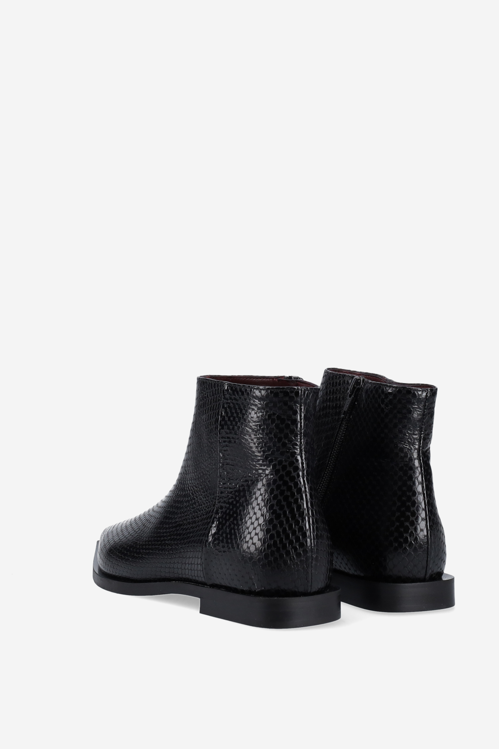 Pointed-toe croco leather ankle boots