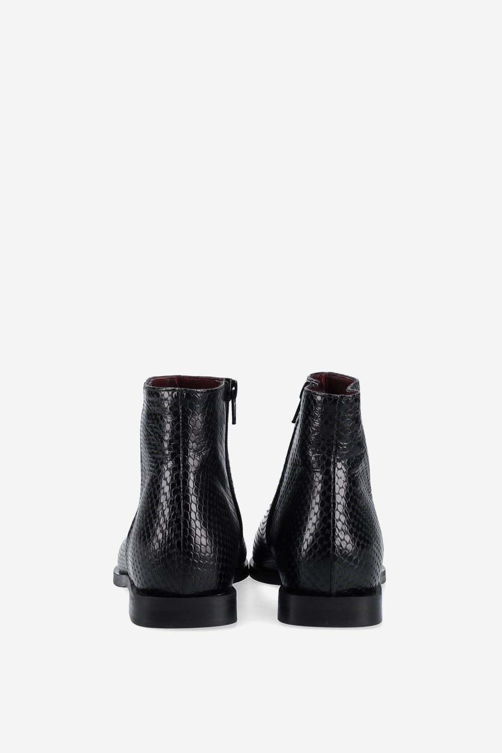 Pointed-toe croco leather ankle boots