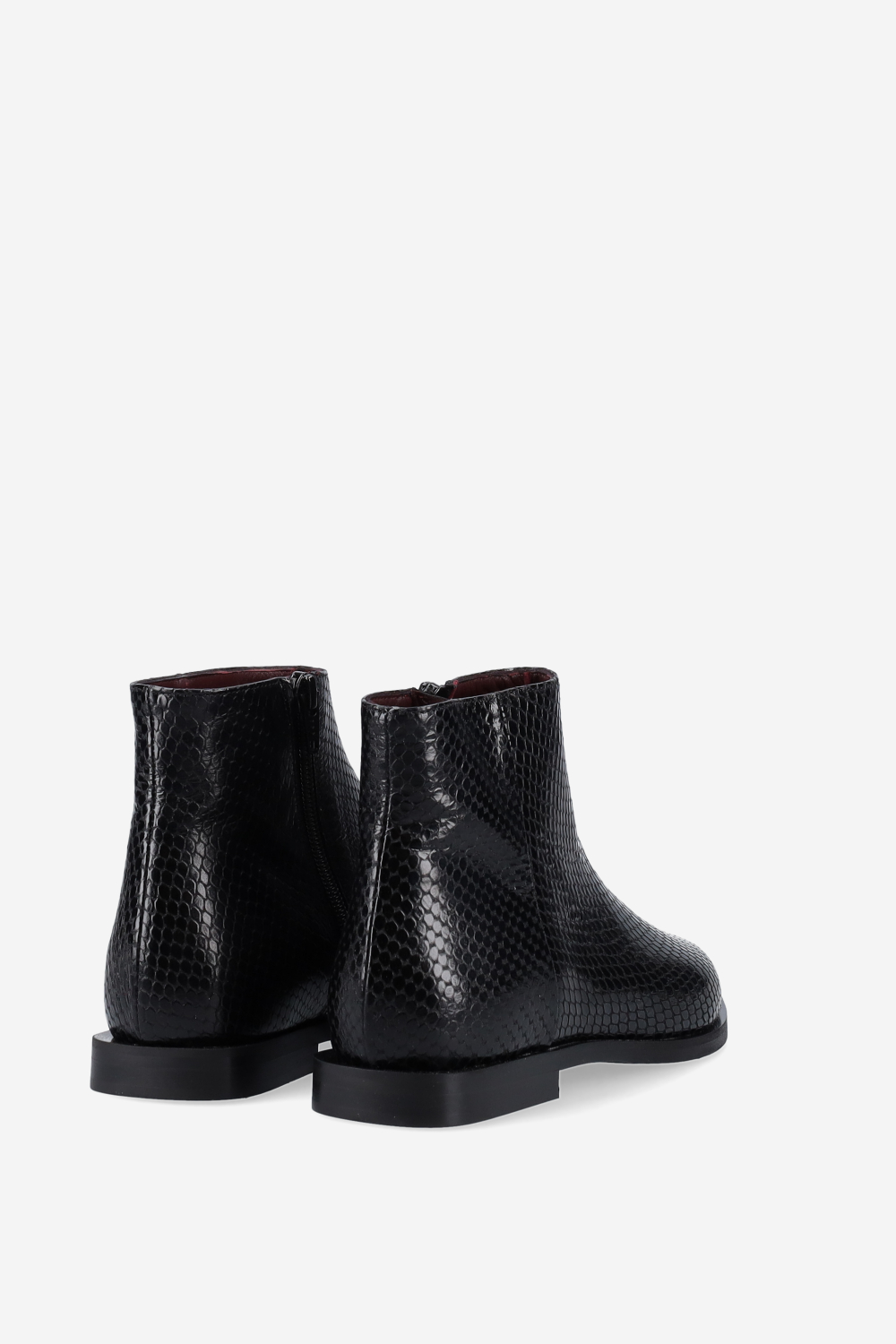 Pointed-toe croco leather ankle boots