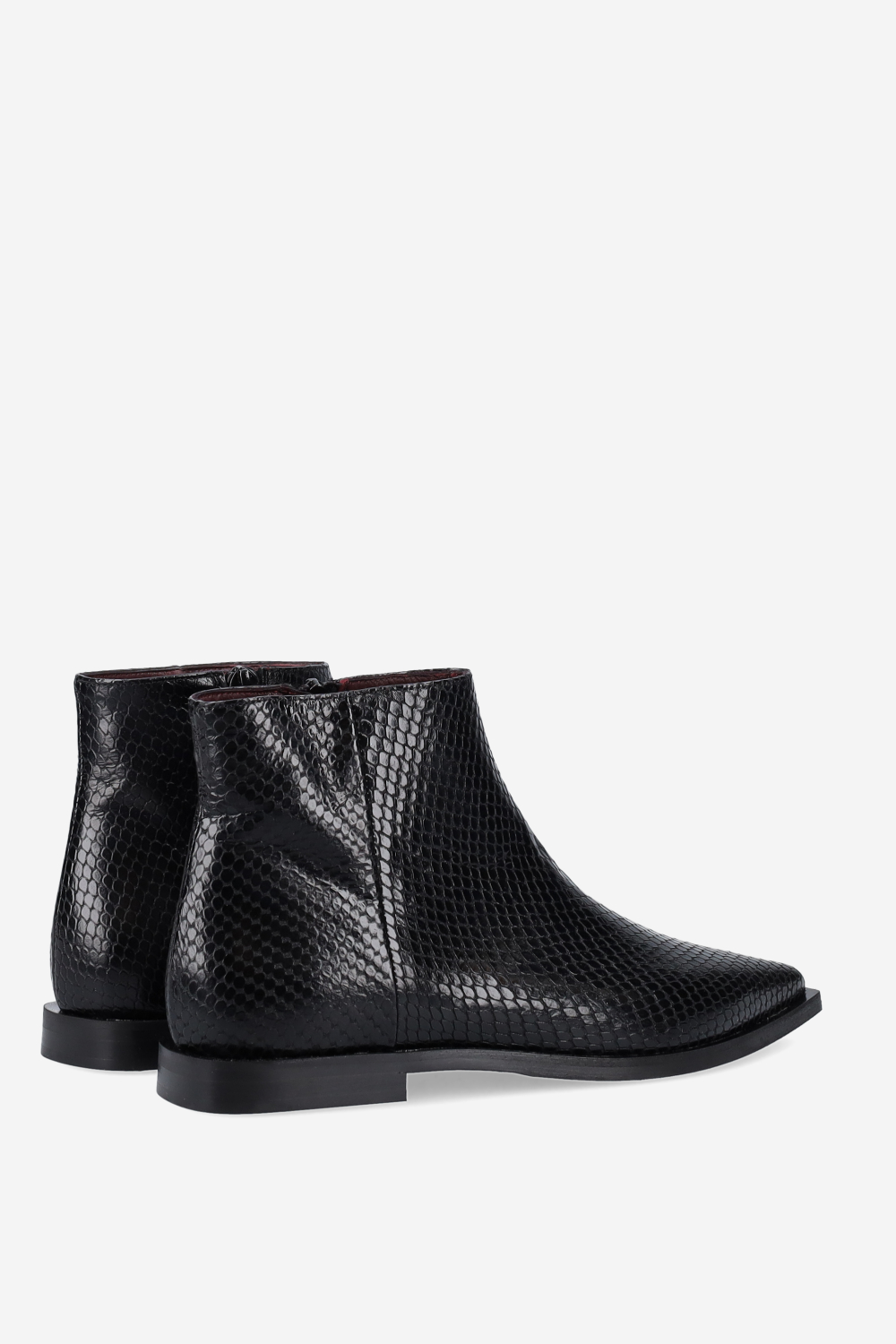 Pointed-toe croco leather ankle boots