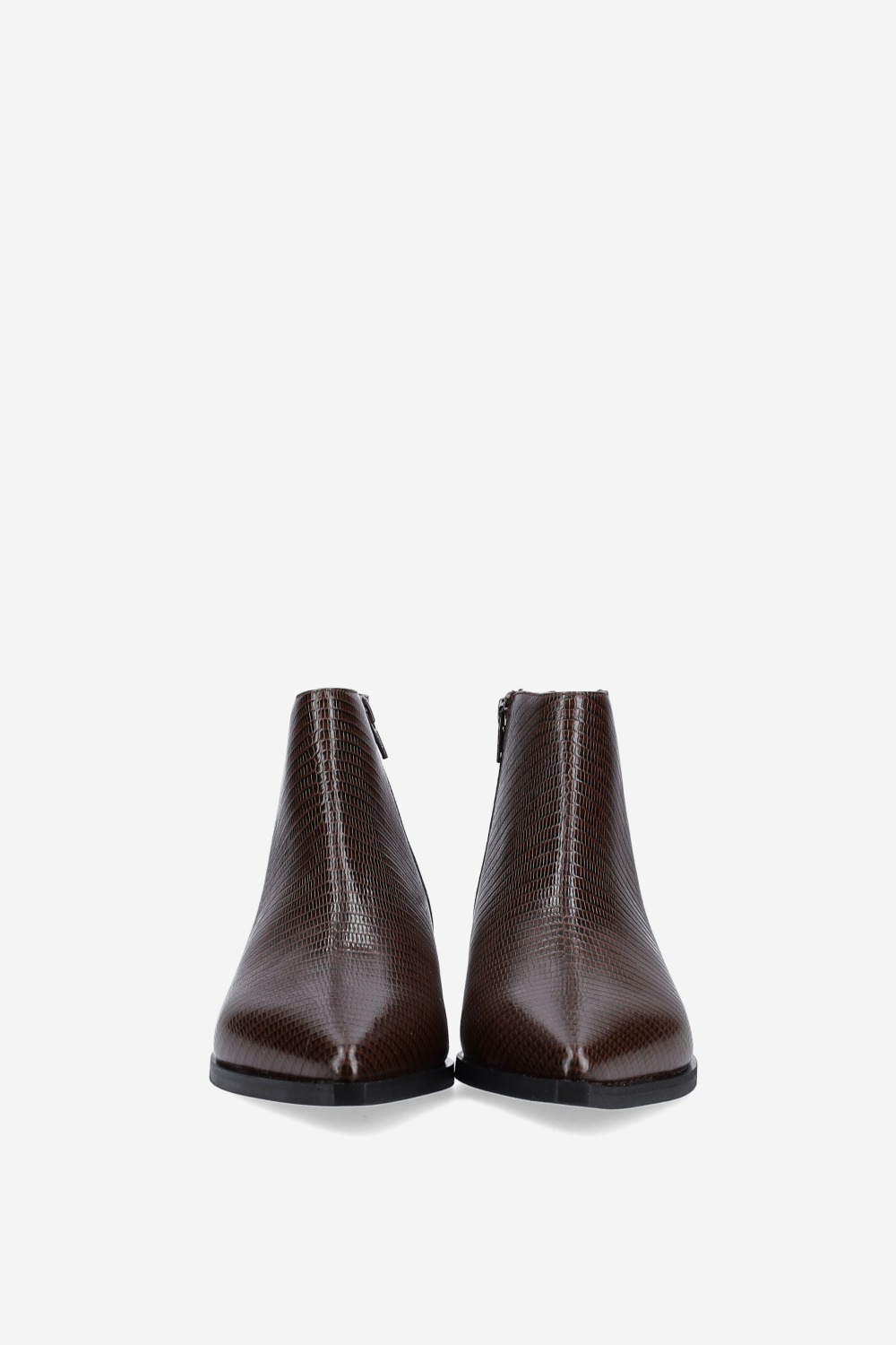 Pointed-toe croco leather ankle boots
