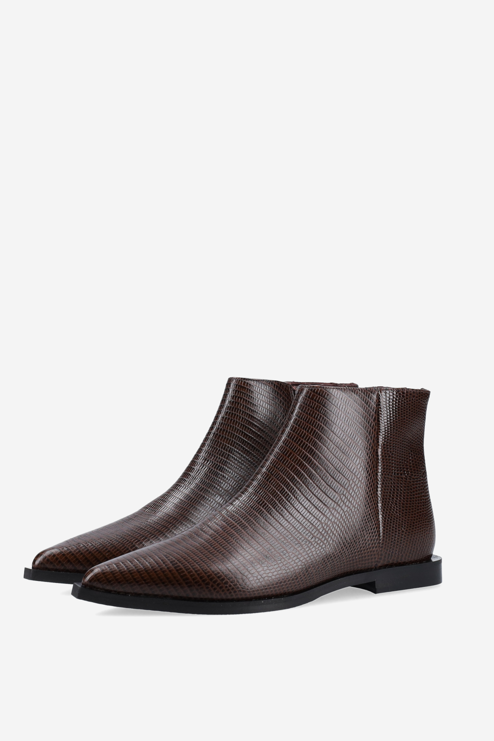Pointed-toe croco leather ankle boots