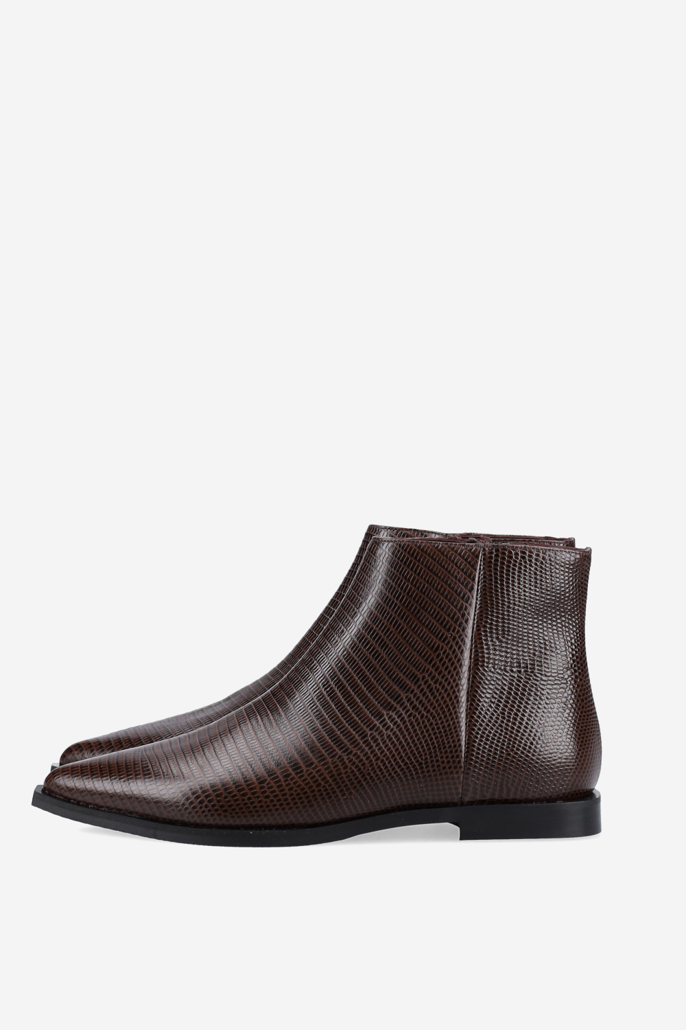 Pointed-toe croco leather ankle boots
