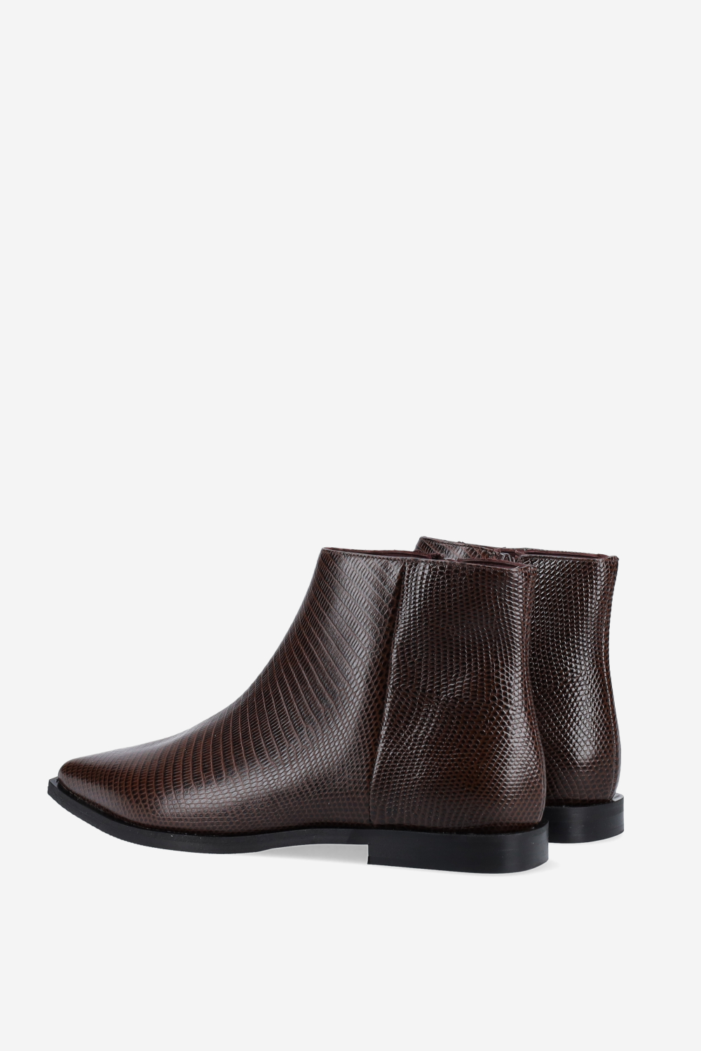 Pointed-toe croco leather ankle boots