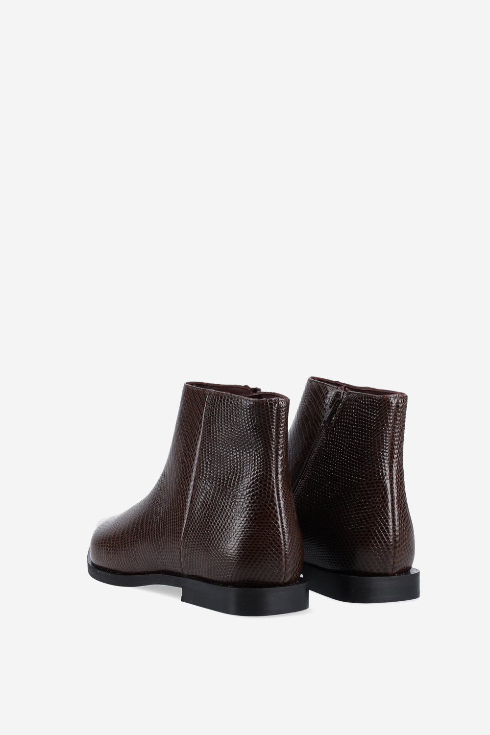 Pointed-toe croco leather ankle boots