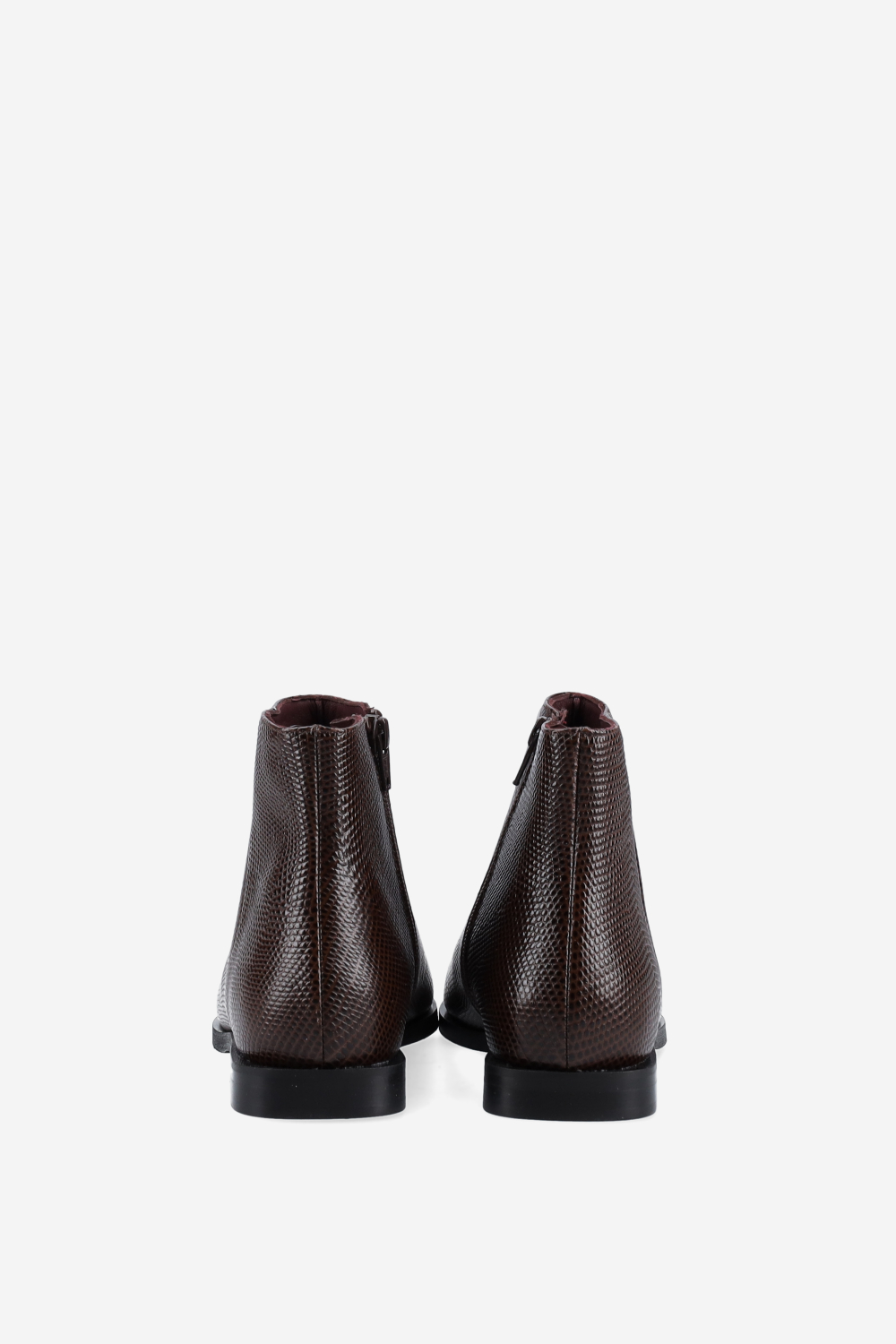 Pointed-toe croco leather ankle boots