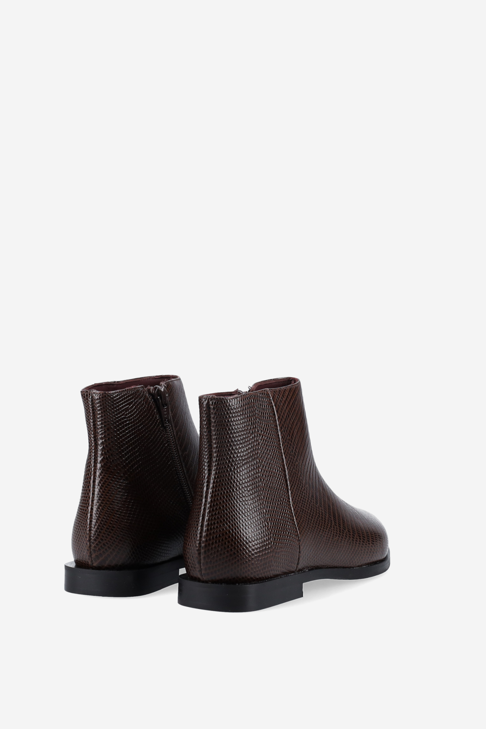 Pointed-toe croco leather ankle boots