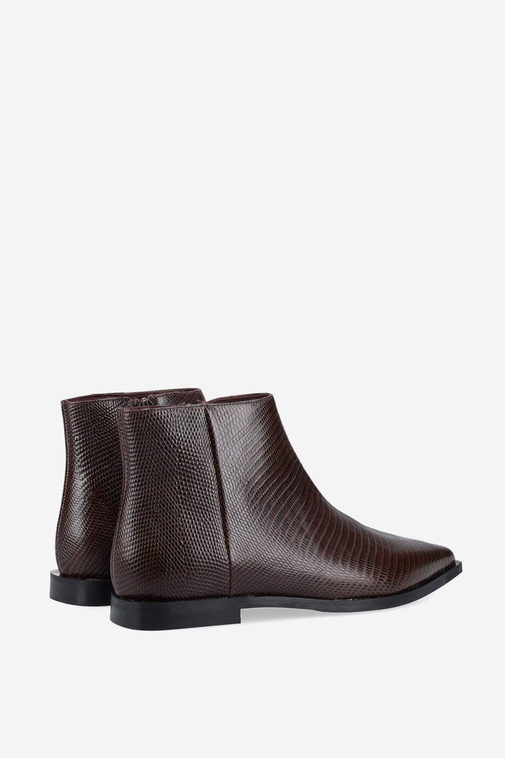 Pointed-toe croco leather ankle boots