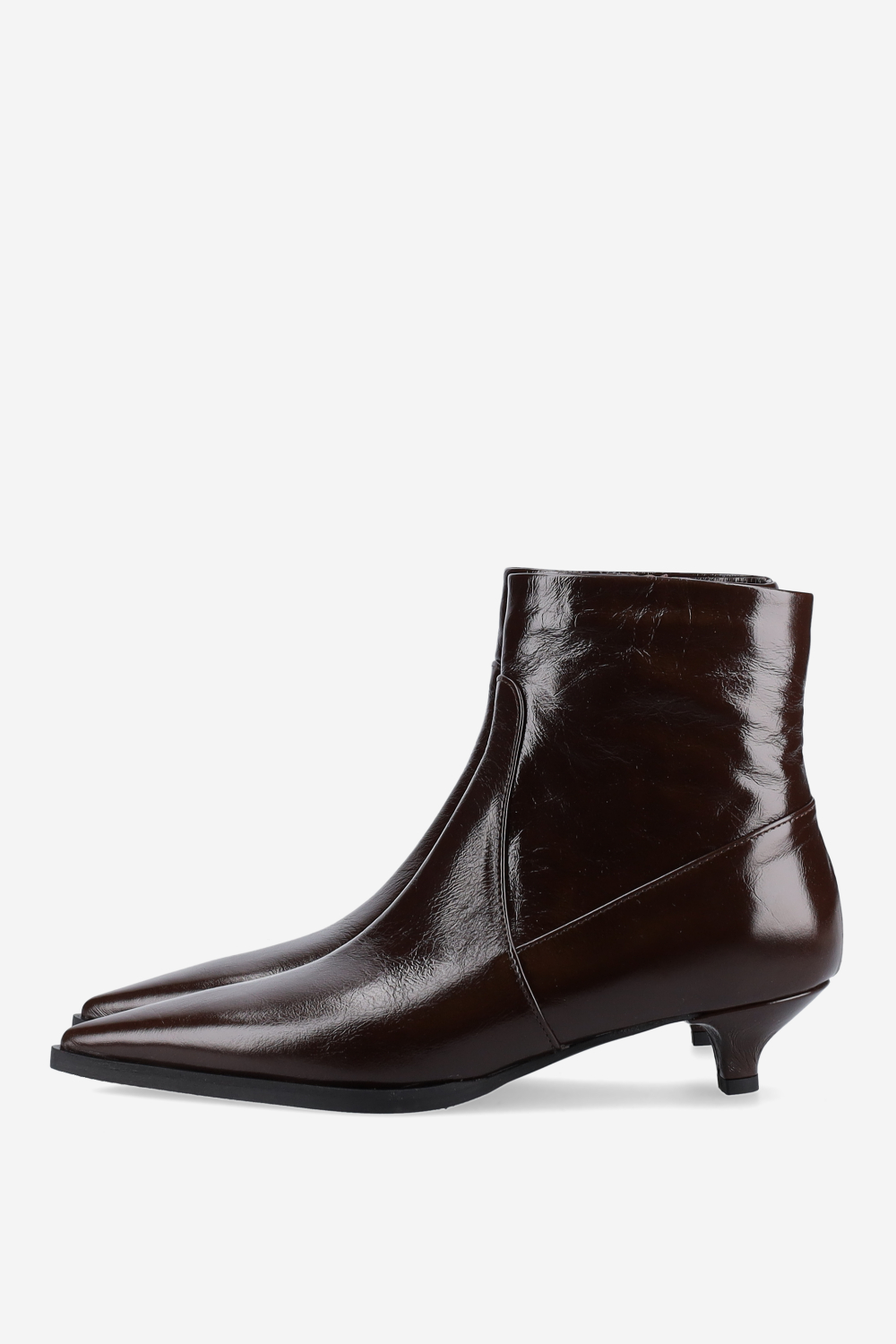Pointed-toe patent leather ankle boots
