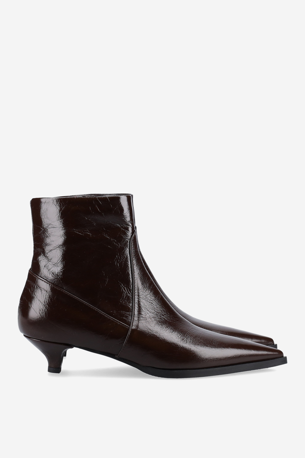 Pointed-toe patent leather ankle boots