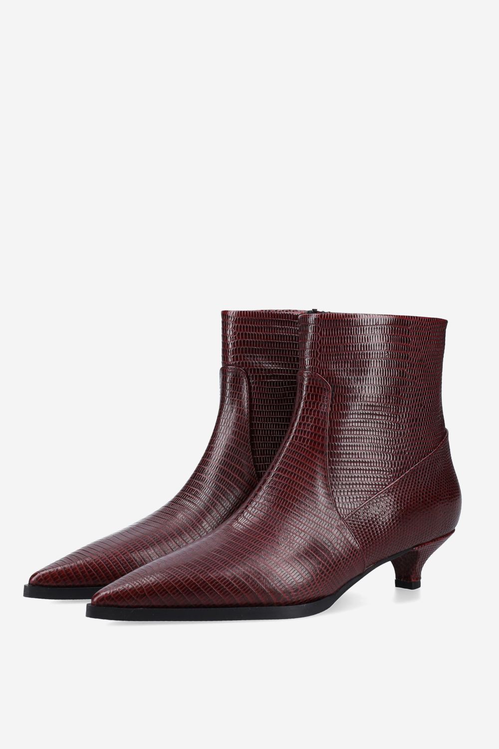 Pointed-toe croco leather ankle boots