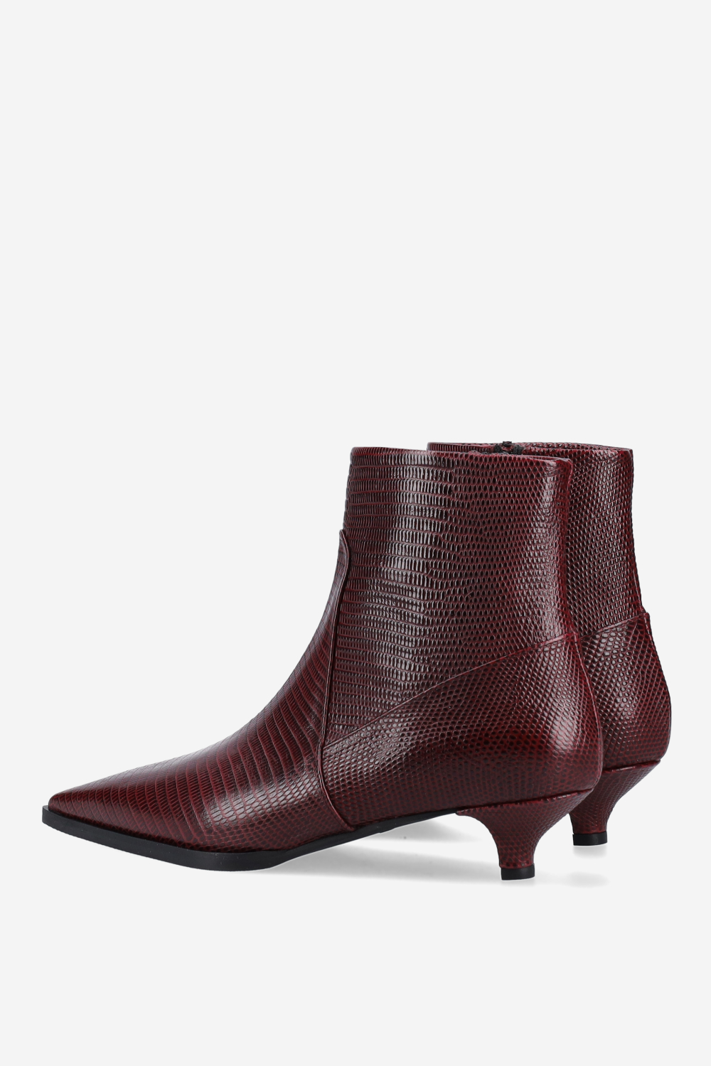 Pointed-toe croco leather ankle boots