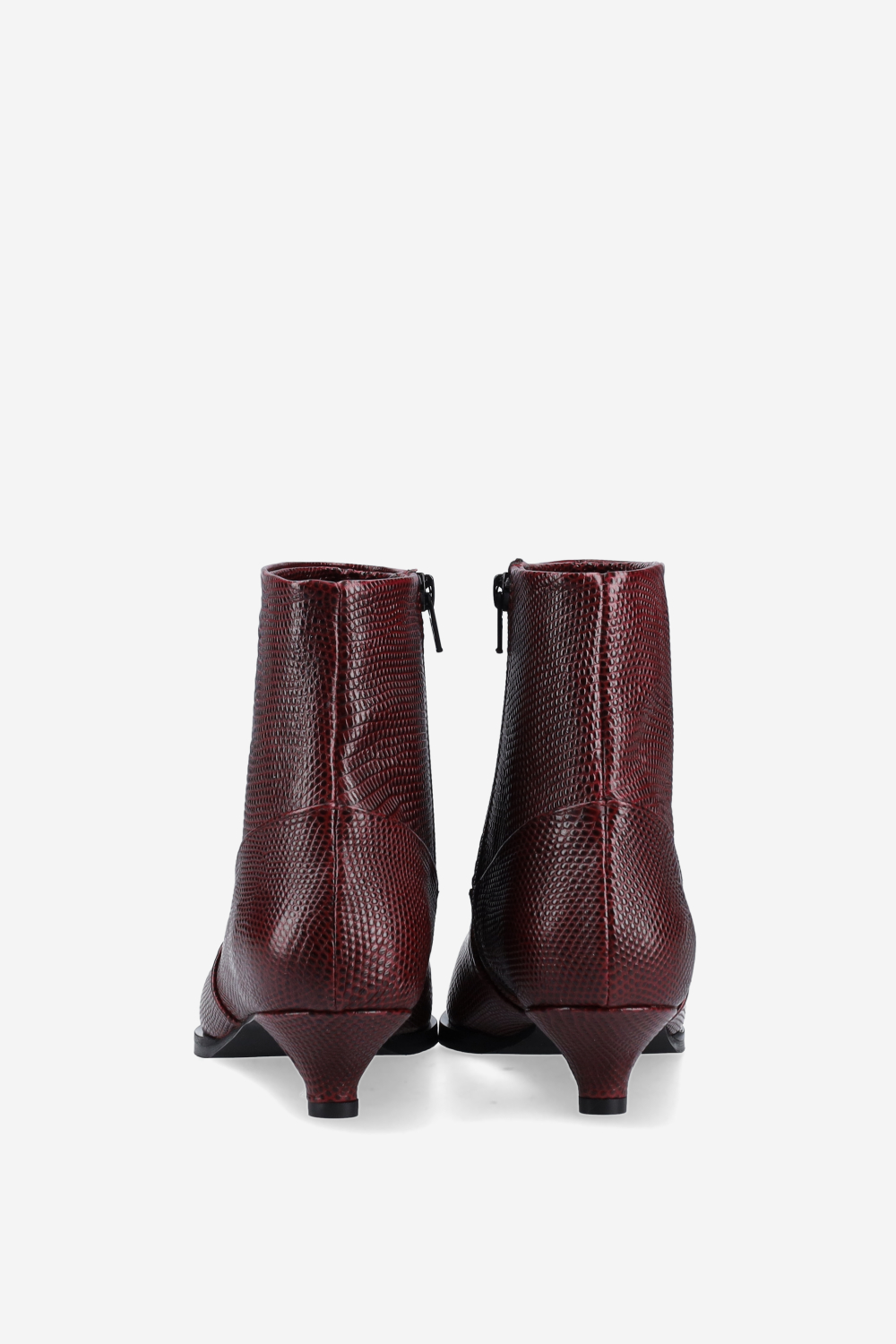 Pointed-toe croco leather ankle boots