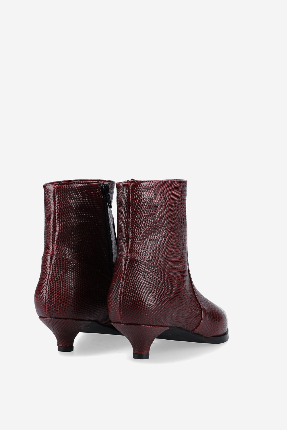 Pointed-toe croco leather ankle boots
