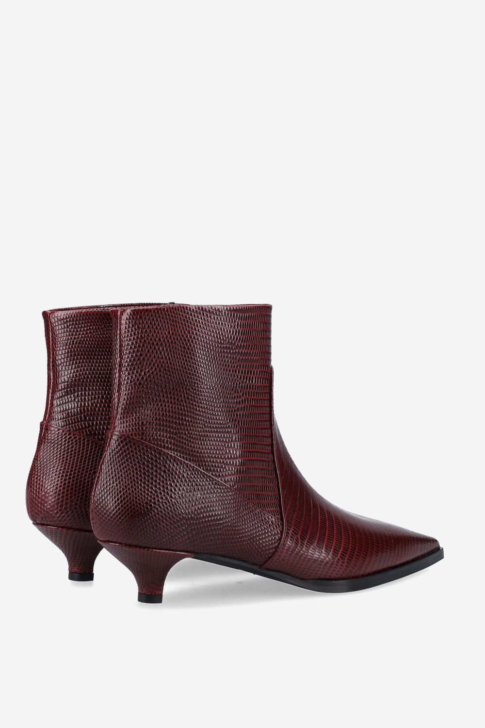 Pointed-toe croco leather ankle boots