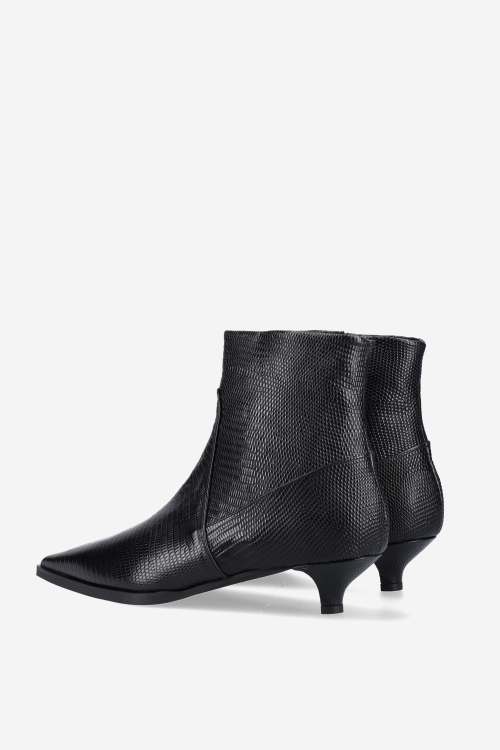 Pointed-toe croco leather ankle boots