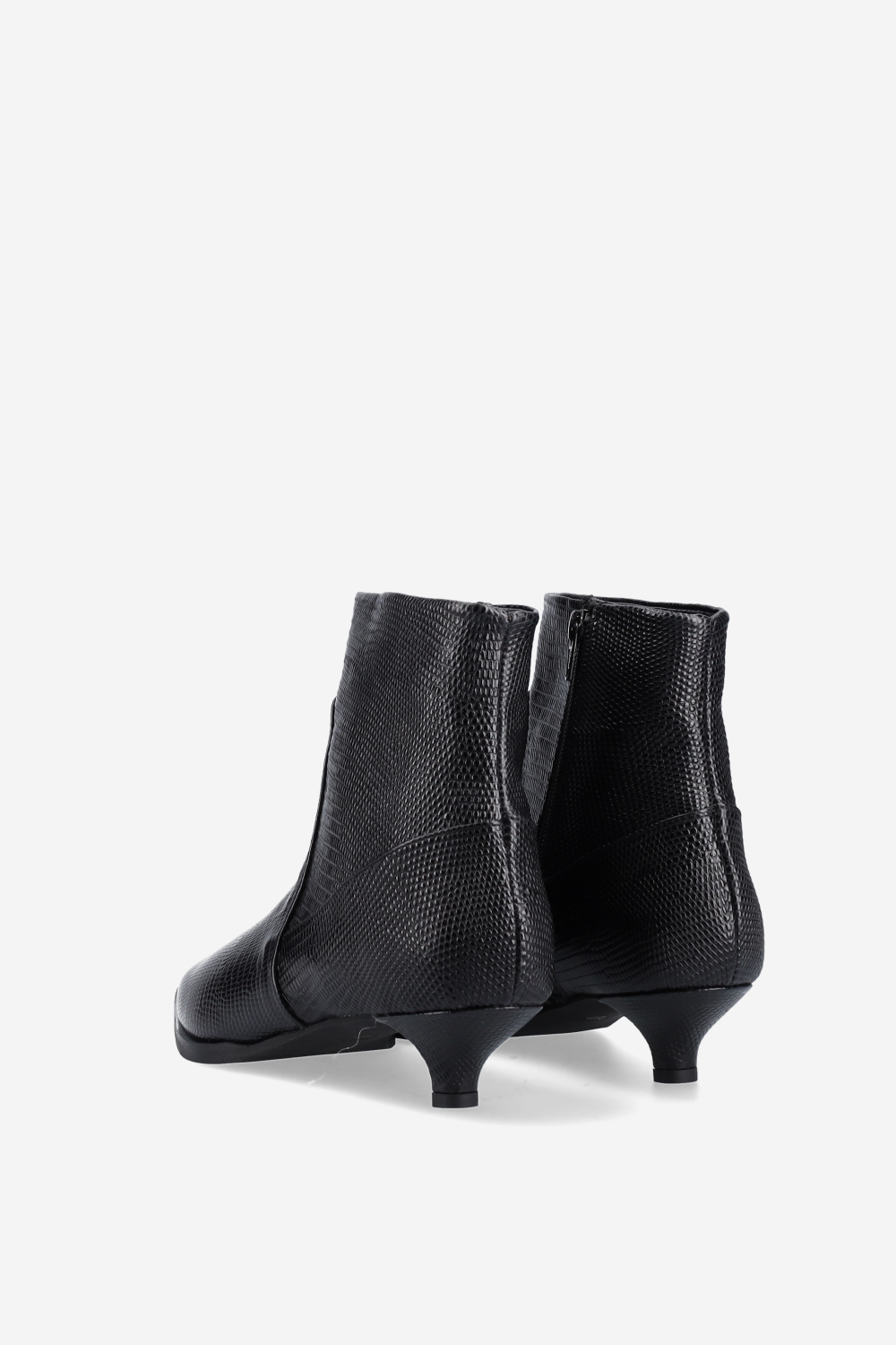 Pointed-toe croco leather ankle boots