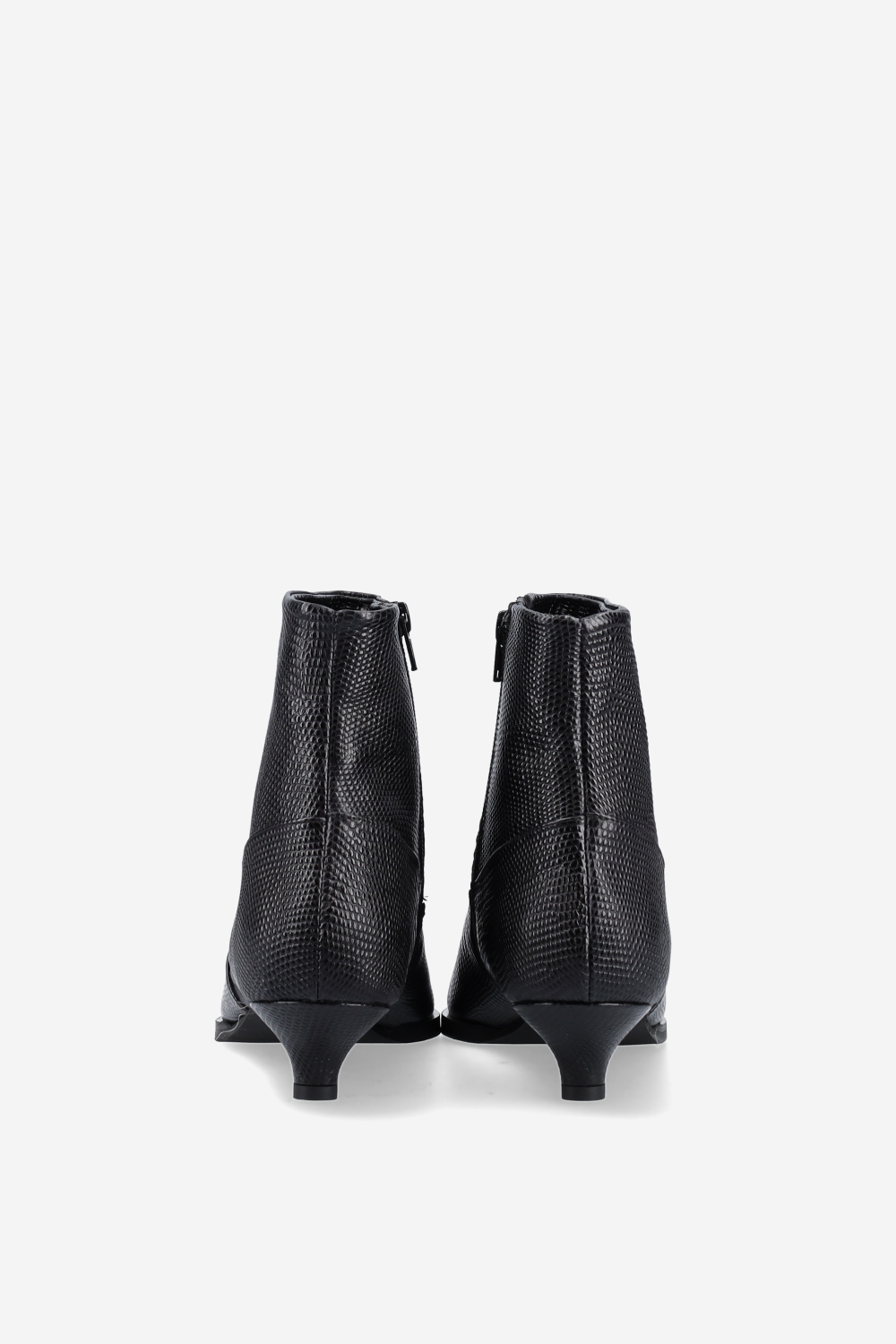 Pointed-toe croco leather ankle boots