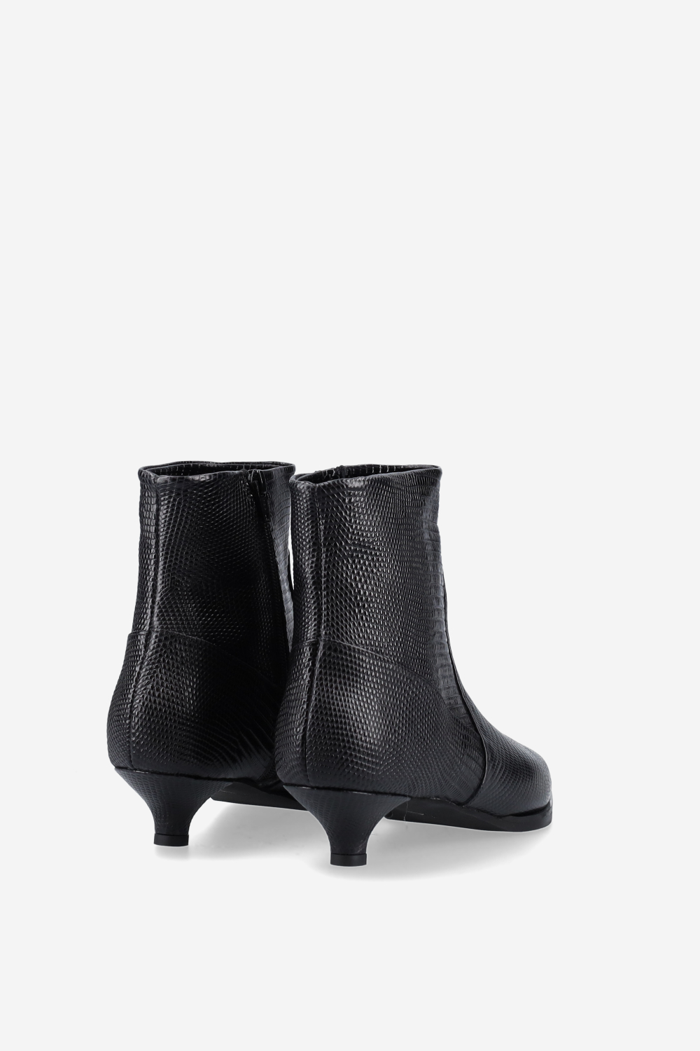 Pointed-toe croco leather ankle boots