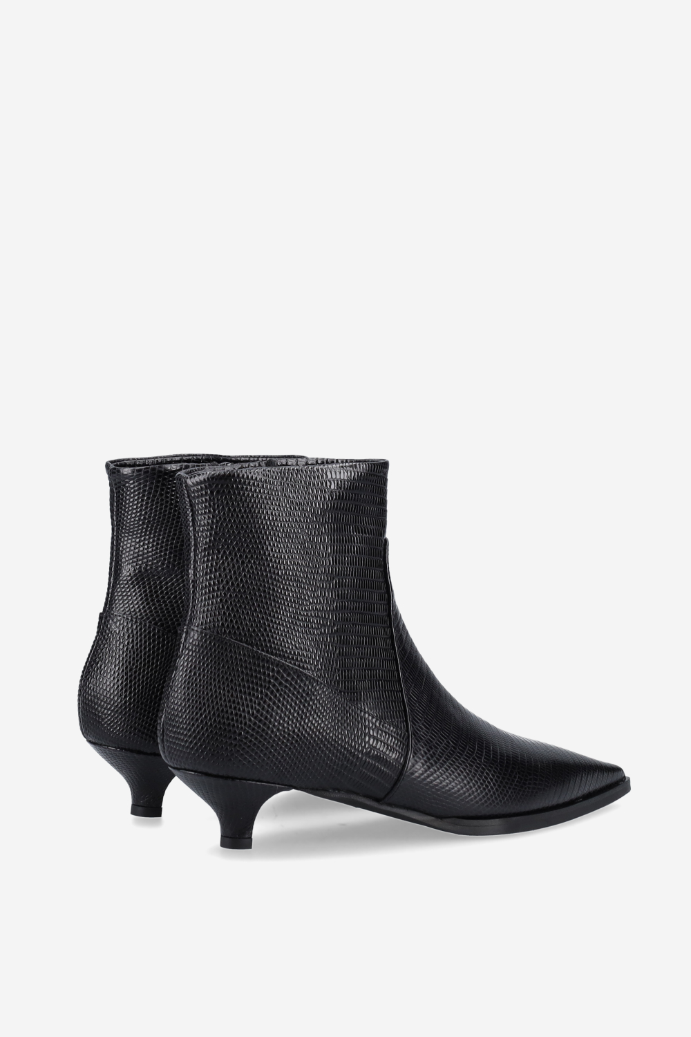 Pointed-toe croco leather ankle boots