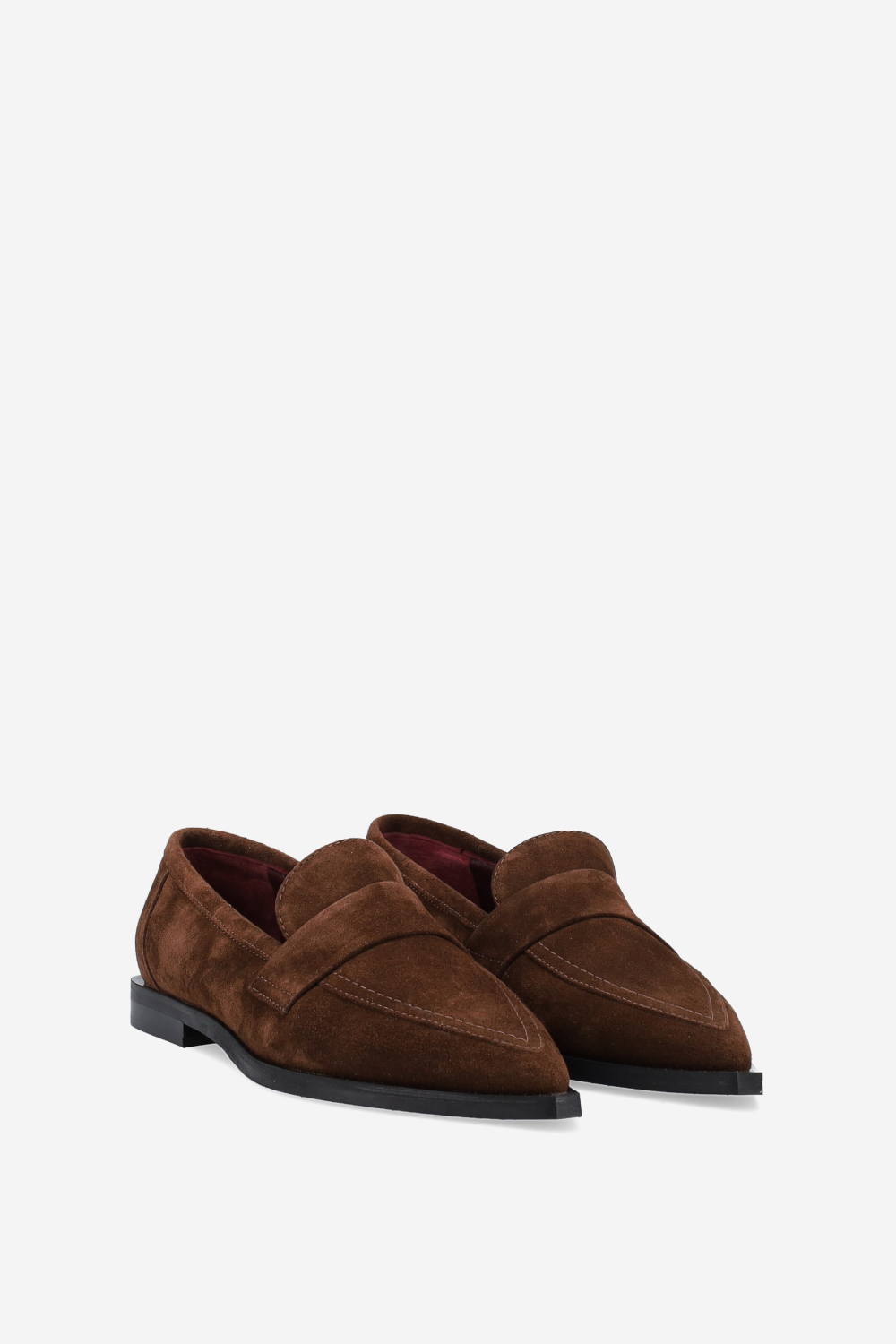 Pointed-toe suede loafers