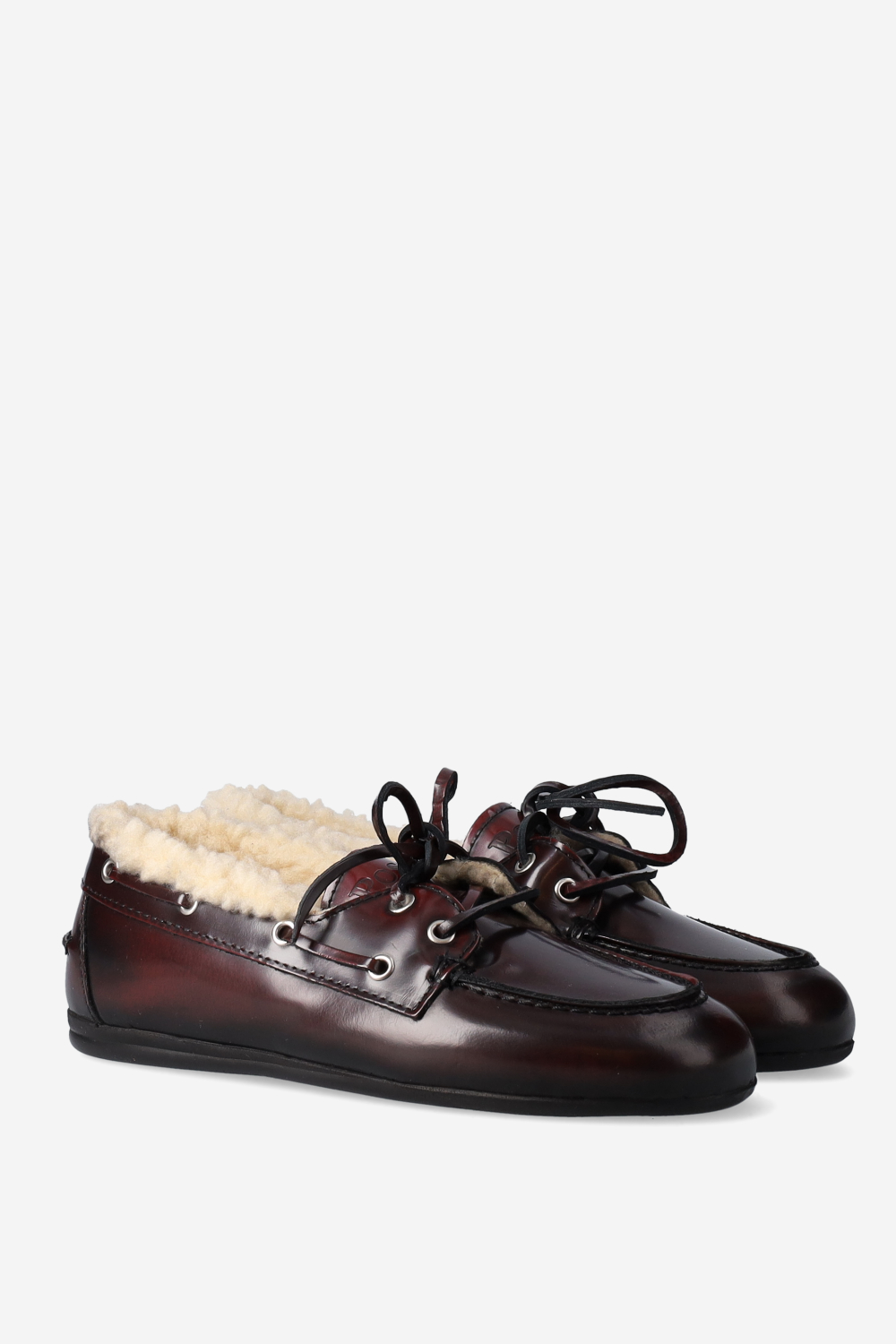 Brushed leather shearling boat loafers