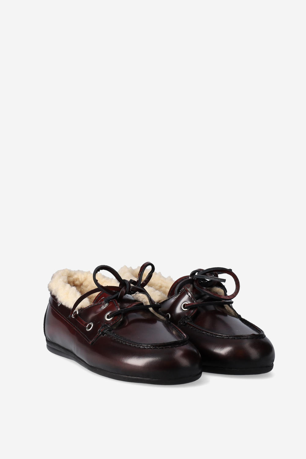 Brushed leather shearling boat loafers
