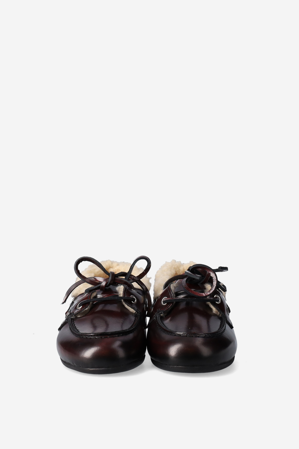 Brushed leather shearling boat loafers