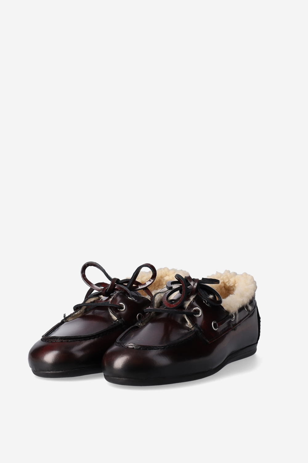 Brushed leather shearling boat loafers