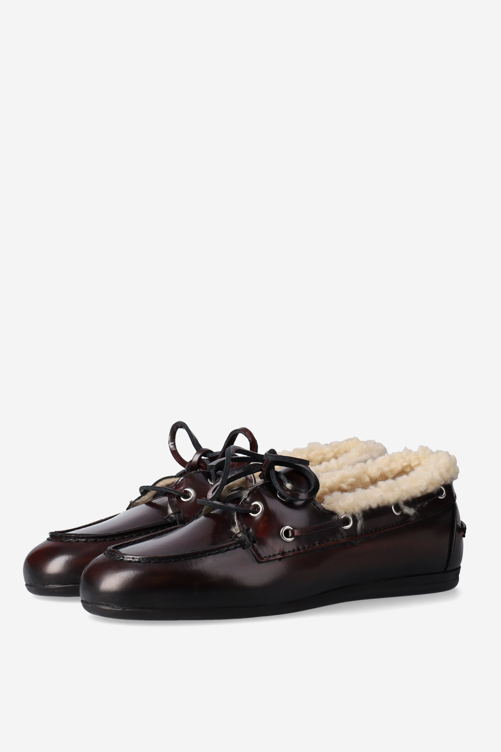 Brushed leather shearling boat loafers