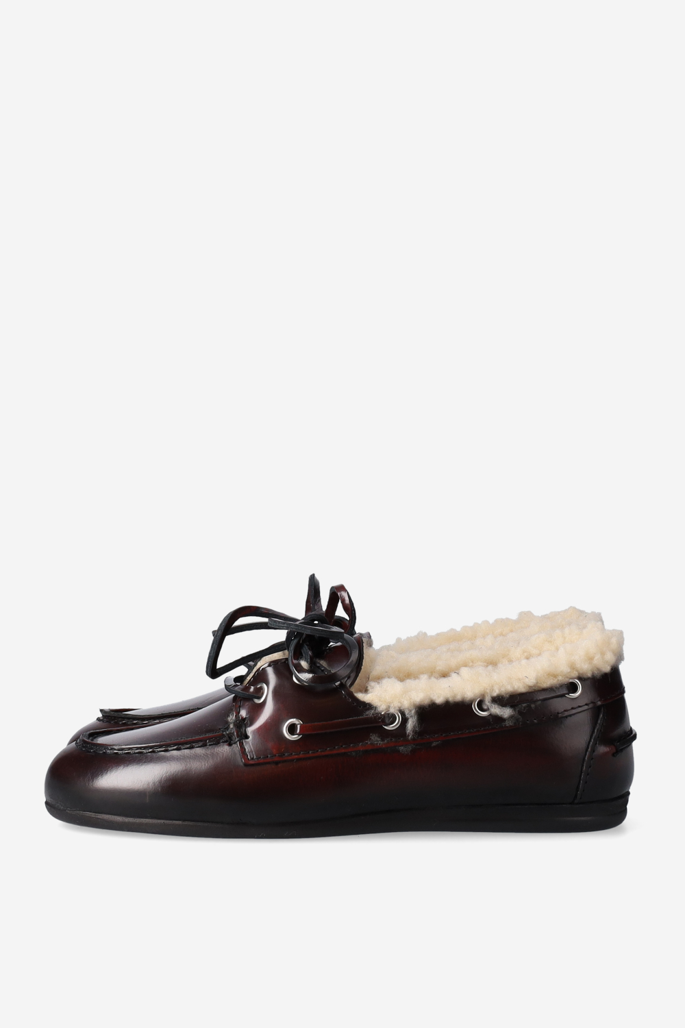Brushed leather shearling boat loafers
